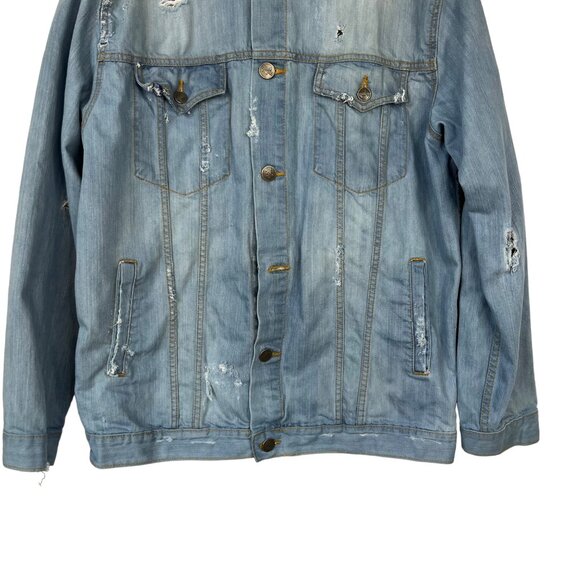 Nostic Distressed Denim Jacket Shirt Mens XXL Light Wash - Picture 4 of 11
